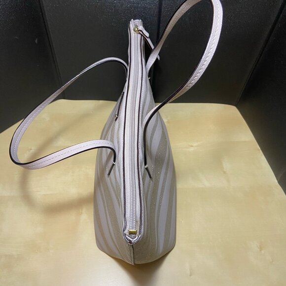 Kate Spade Glitter Stripe Lavender Tote Bag – Saffiano Leather, Zip Top - Picture 4 of 12